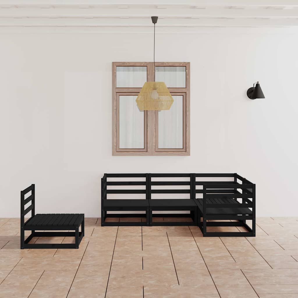 Set Divani da Giardino 5 pz Nero in Legno Massello di Pino vidaXL