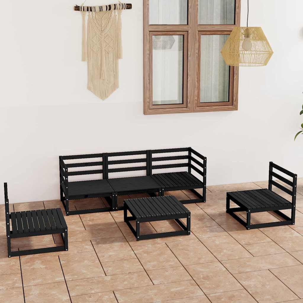Set Divani da Giardino 6 pz Nero in Legno Massello di Pino vidaXL