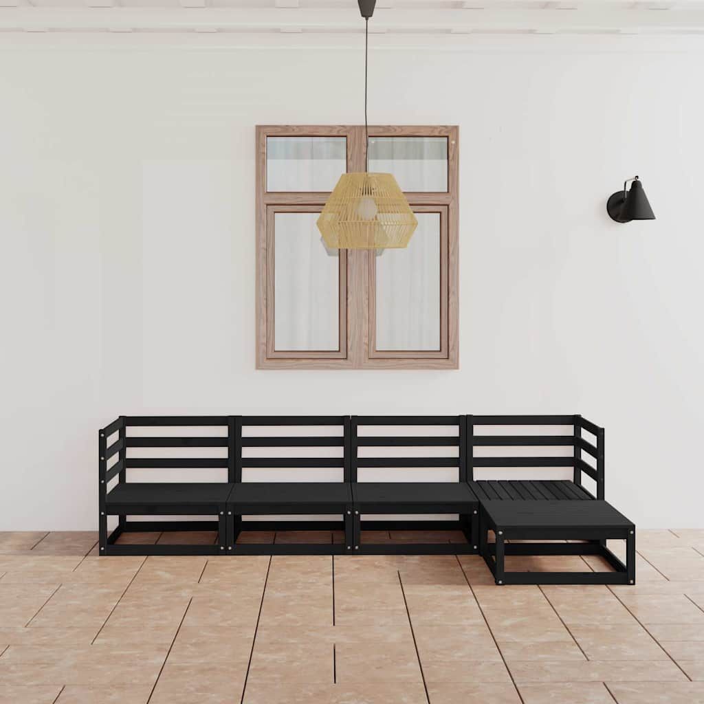 Set Divani da Giardino 5 pz Nero in Legno Massello di Pino vidaXL