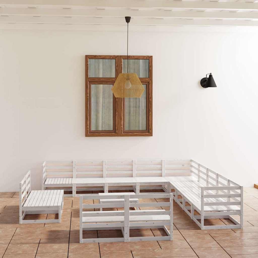 Set Divani da Giardino 14 pz Bianco in Legno Massello di Pino vidaXL