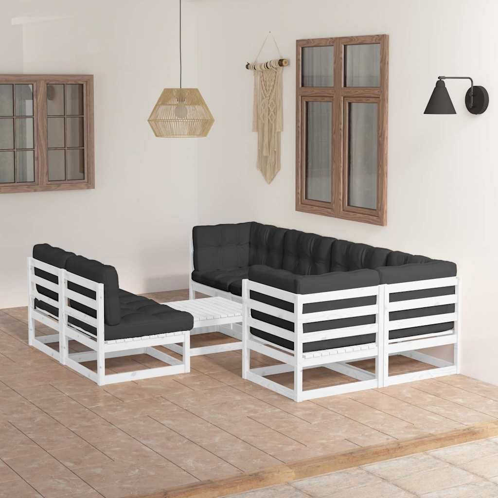 Set Salotto Giardino 8 pz Cuscini Antracite Legno Massello Pino vidaXL