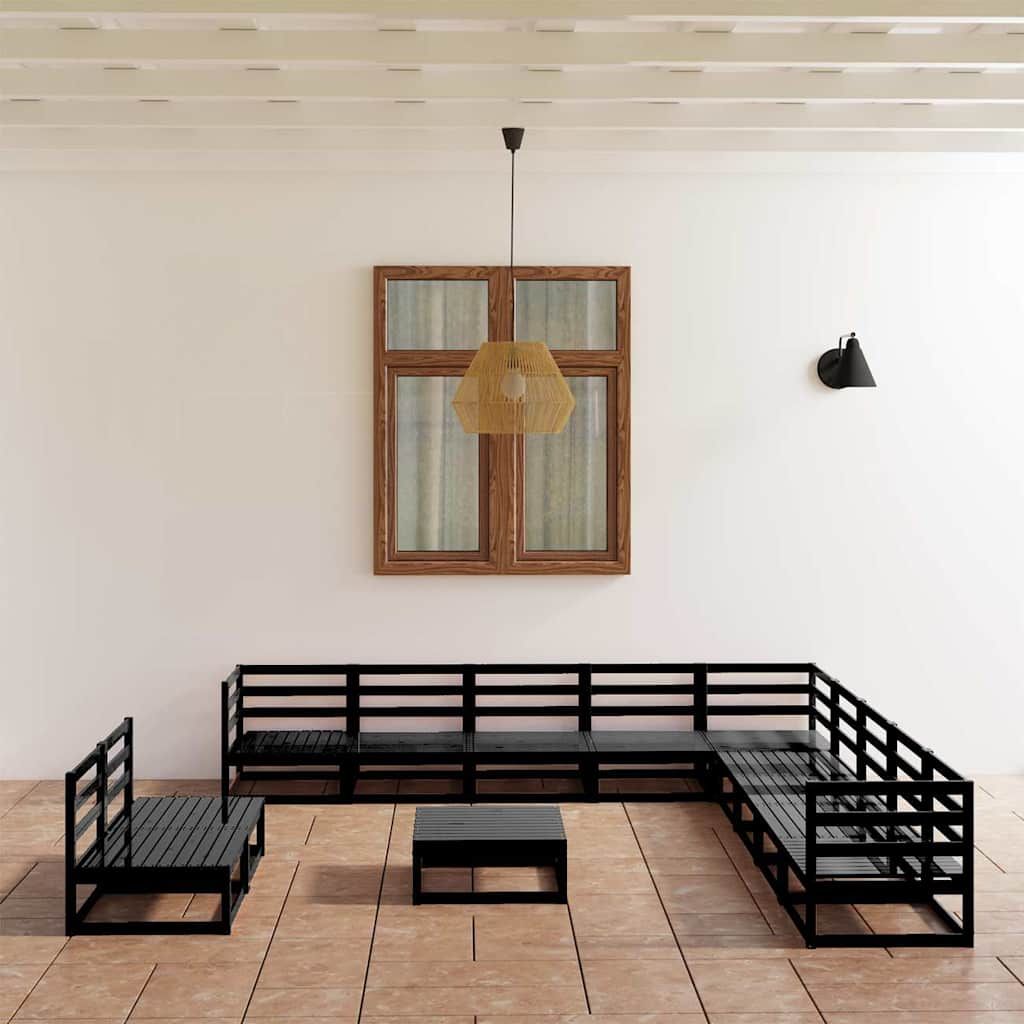 Set Divani da Giardino 12 pz Nero in Legno Massello di Pino vidaXL