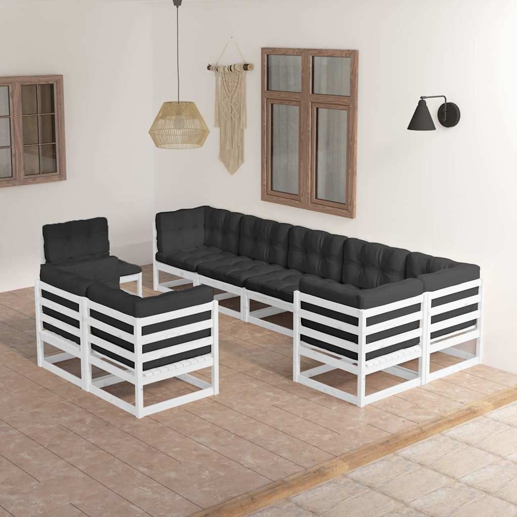 Set Salotto Giardino 9 pz Cuscini Antracite Legno Massello Pino vidaXL