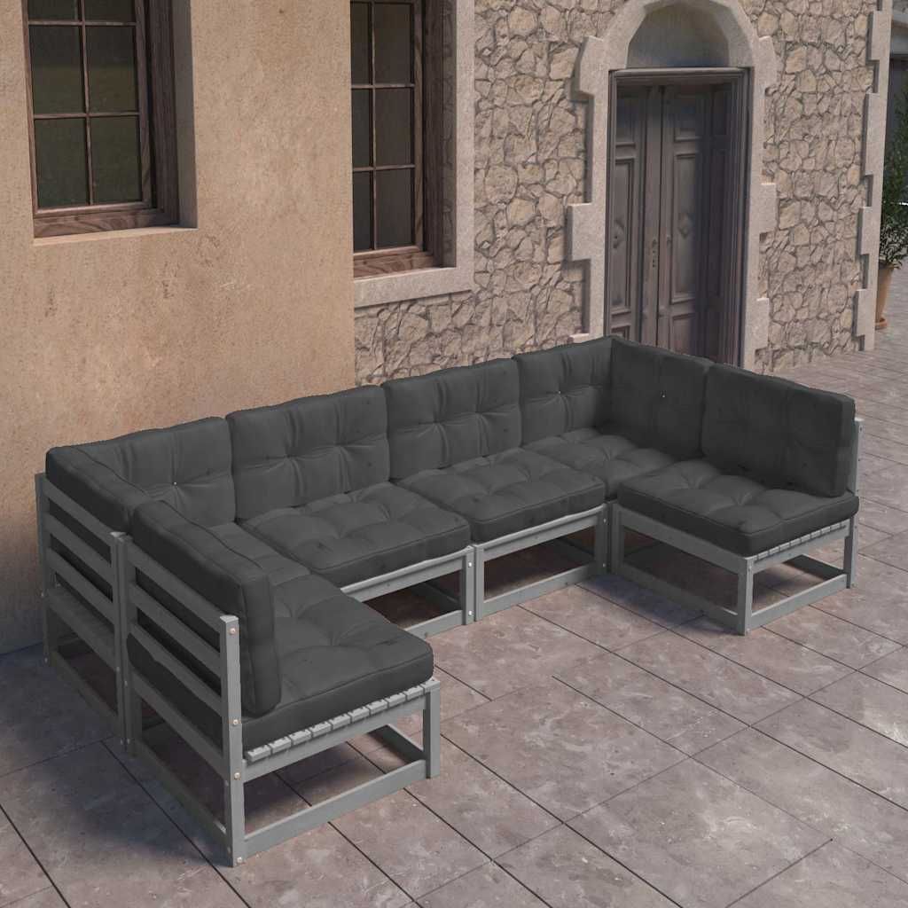 Set Divani da Giardino 6 pz Grigio Cuscini Massello di Pino vidaXL