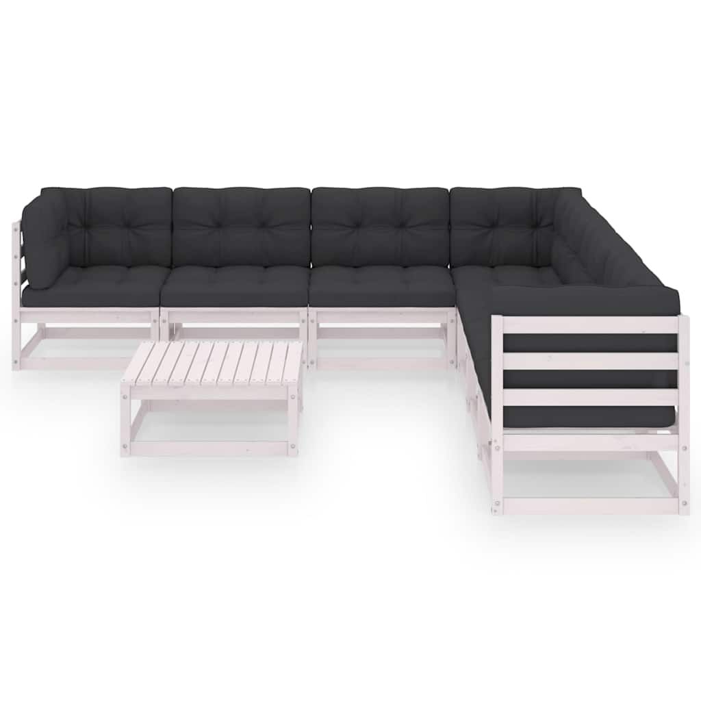 Set Salotto Giardino 8pz con Cuscini Bianco Legno Massello Pino vidaXL