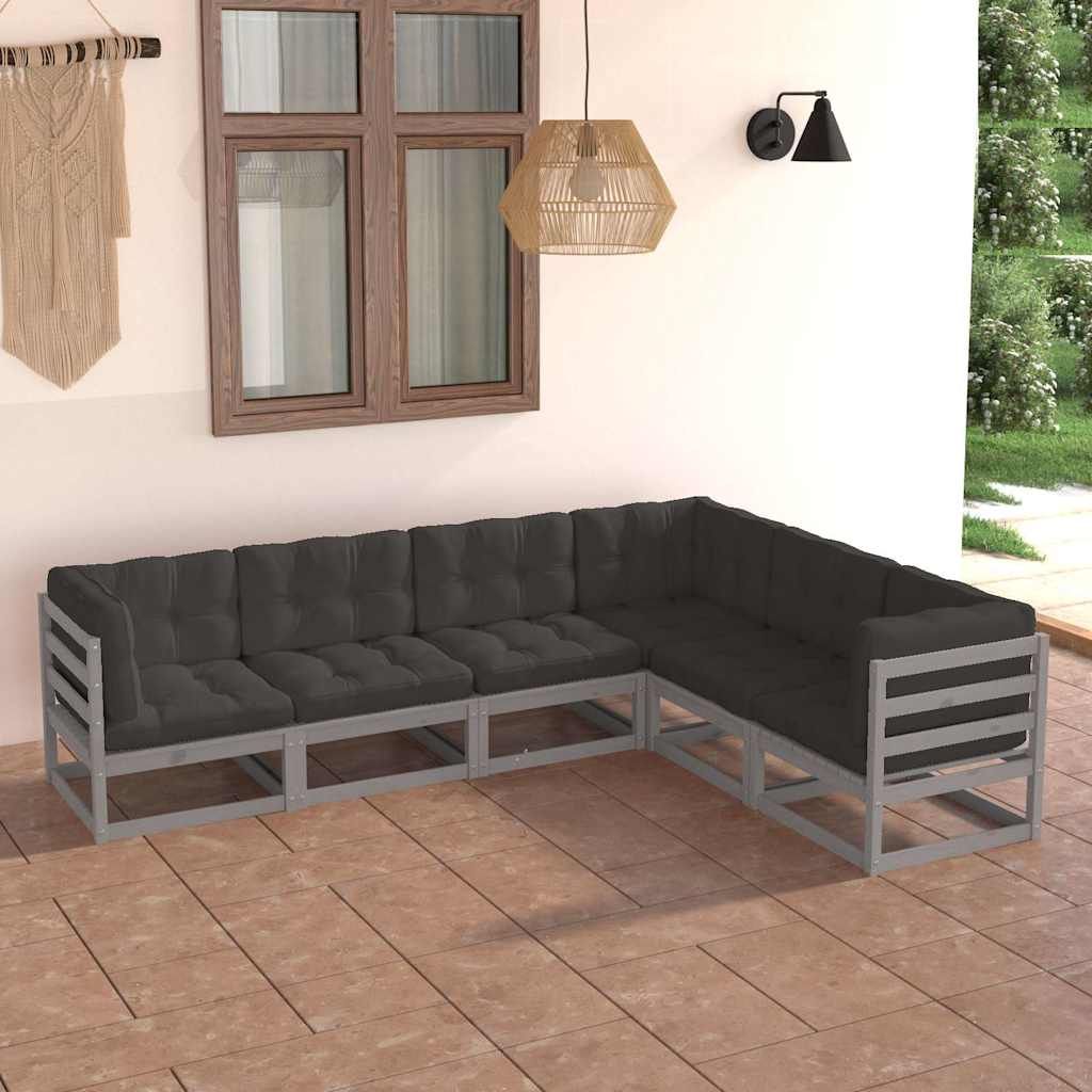 Set Divani Giardino 6 pz con Cuscini in Legno Massello di Pino vidaXL