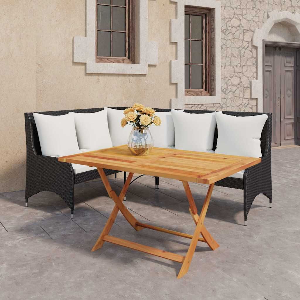 Set Divani da Giardino 3 pz con Cuscini in Polyrattan Nero vidaXL