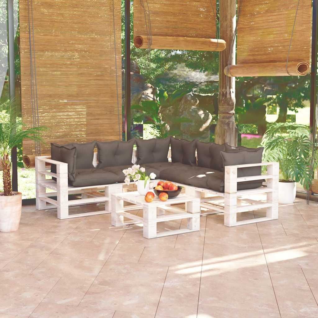 Set Divani da Giardino Pallet 6 pz con Cuscini in Legno di Pino vidaXL