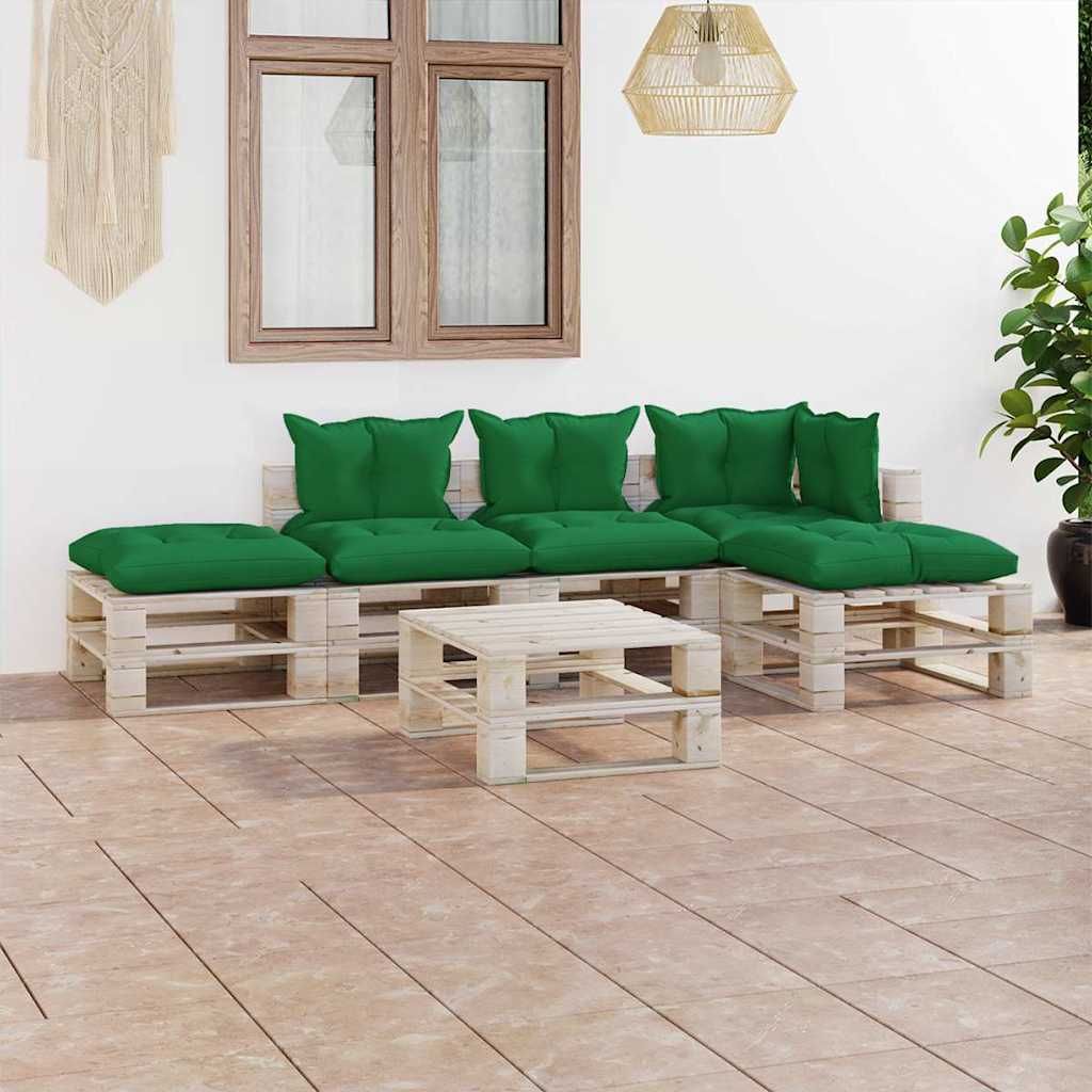 Set Divani da Giardino Pallet 6 pz con Cuscini in Legno di Pino vidaXL