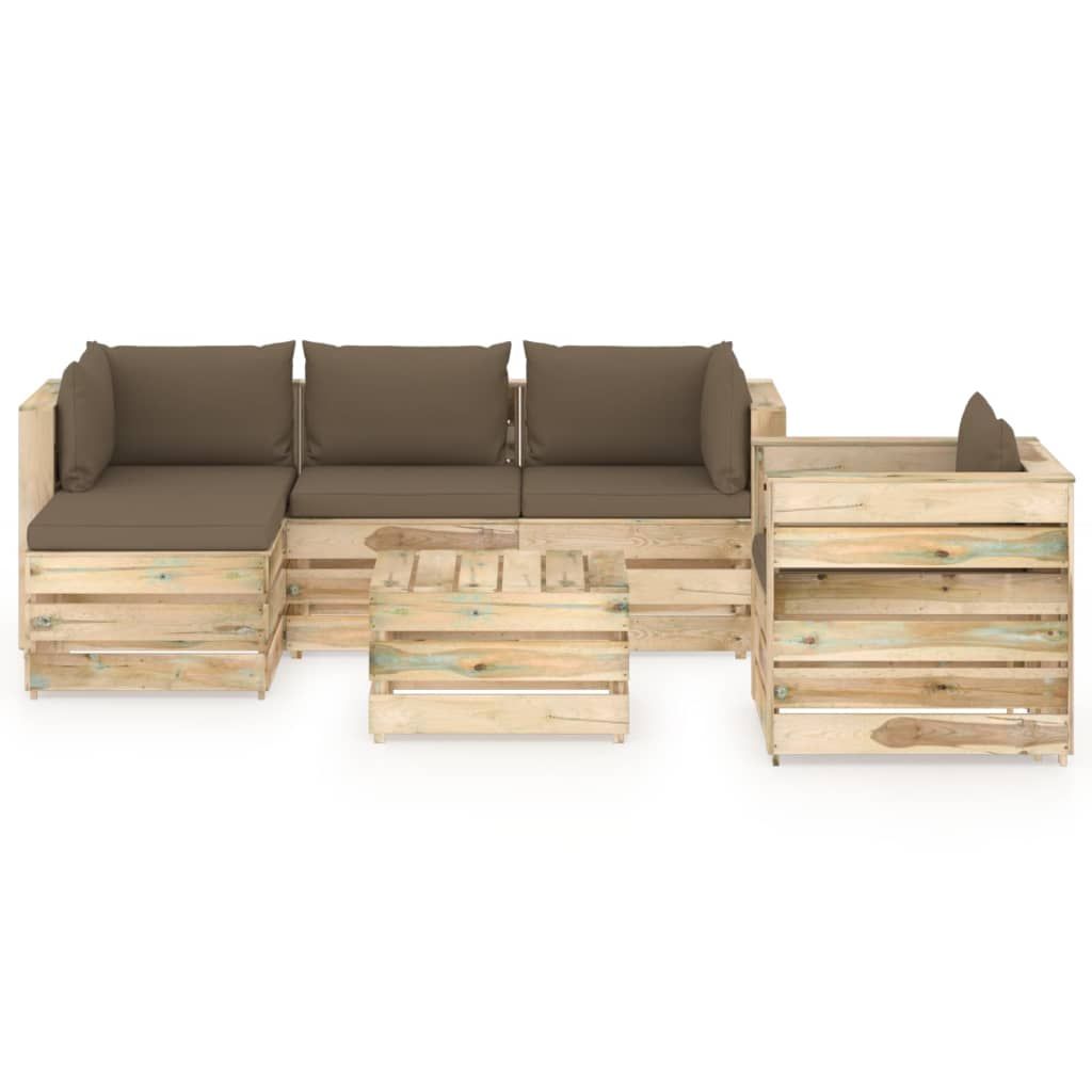 Set Divani da Giardino con Cuscini 6 pz Legno Impregnato Verde vidaXL