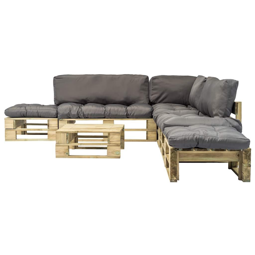 Salotto da Giardino in Pallet con Cuscini Grigi 6 pz in Legno vidaXL