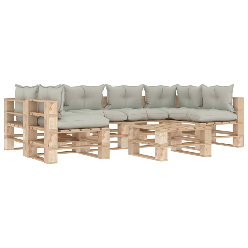 Set Divani da Giardino Pallet 7 pz con Cuscini Beige in Legno vidaXL