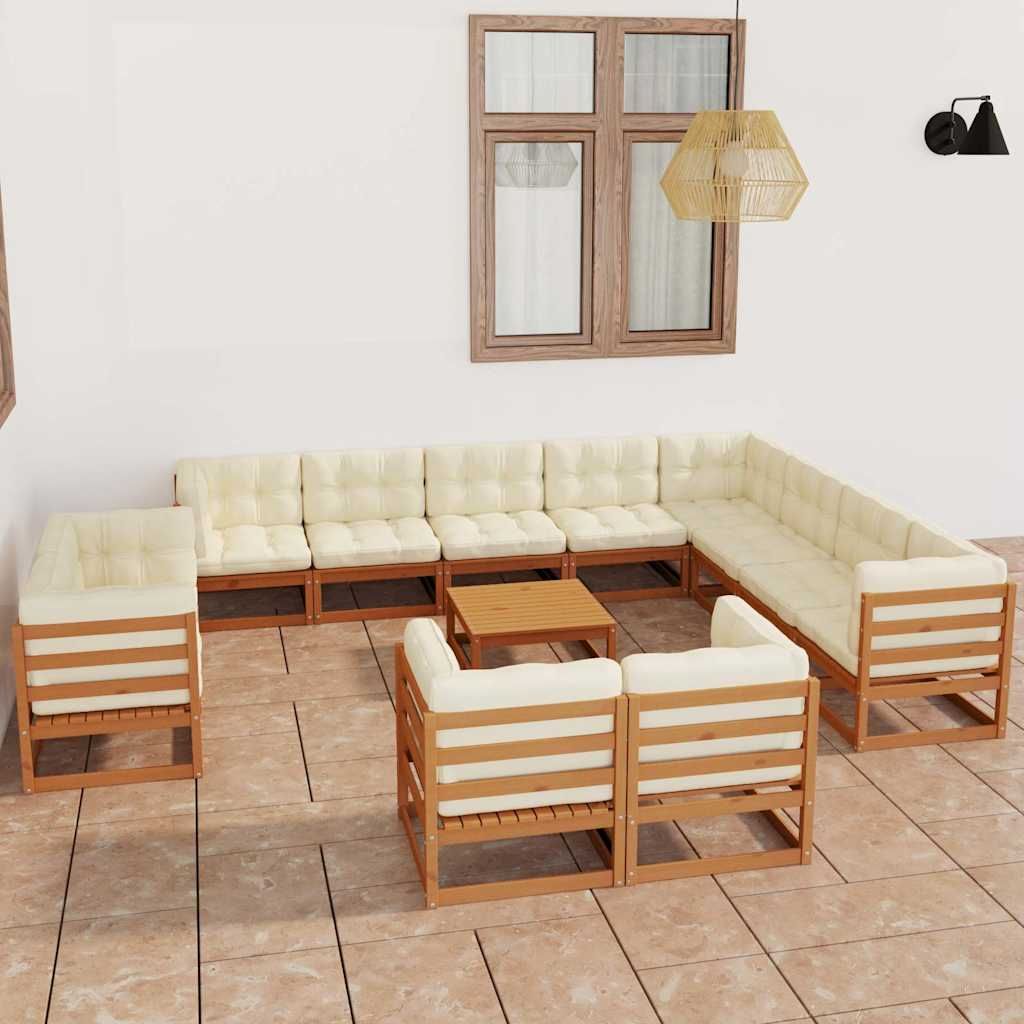 Set Salotto Giardino e Cuscini 13 pz Legno Massello Pino Ambra vidaXL