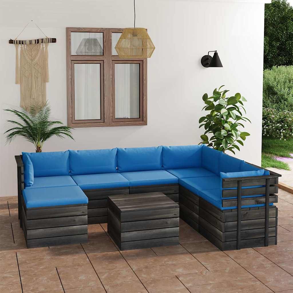 Set Divani da Giardino su Pallet 8 pz con Cuscini Massello Pino vidaXL