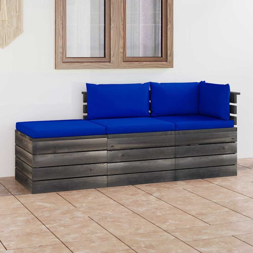 Set Divani da Giardino su Pallet 3 pz con Cuscini Massello Pino vidaXL