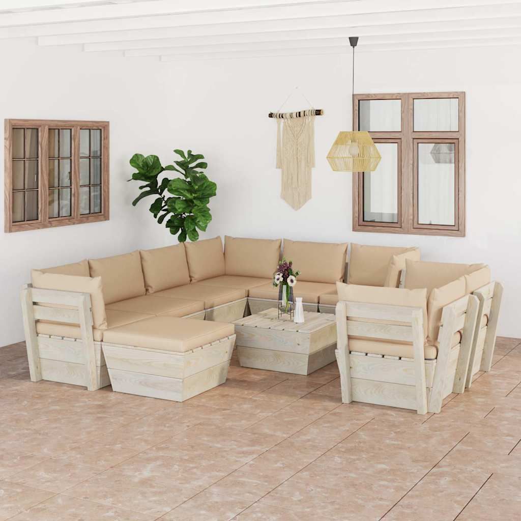 Set Divani da Giardino su Pallet 10 pz con Cuscini Legno Abete vidaXL