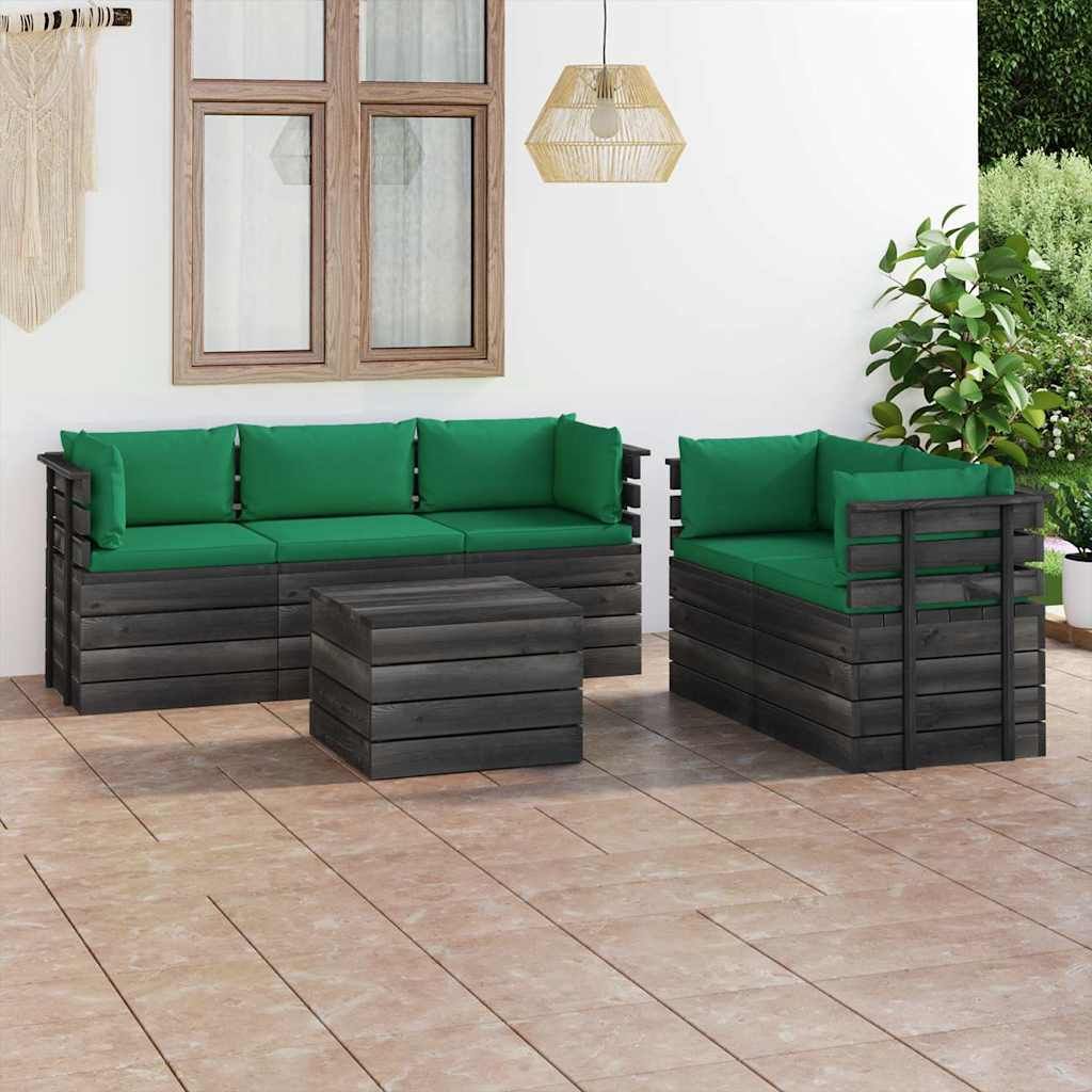 Set Divani da Giardino su Pallet 6 pz con Cuscini Massello Pino vidaXL