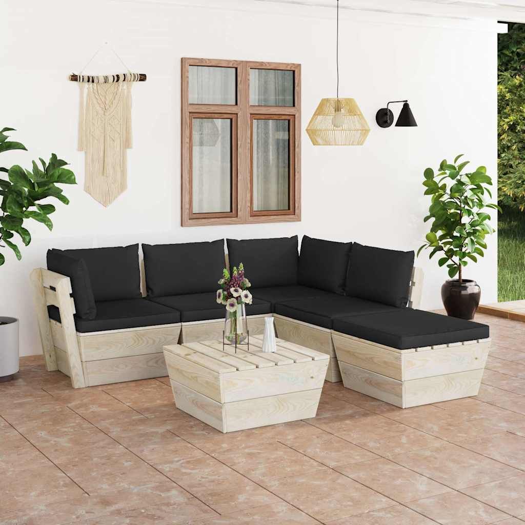 Set Divani da Giardino su Pallet 6 pz con Cuscini Legno Abete vidaXL