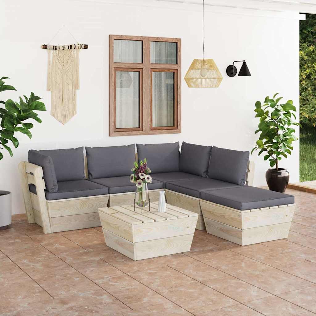 Set Divani da Giardino su Pallet 6 pz con Cuscini Legno Abete vidaXL