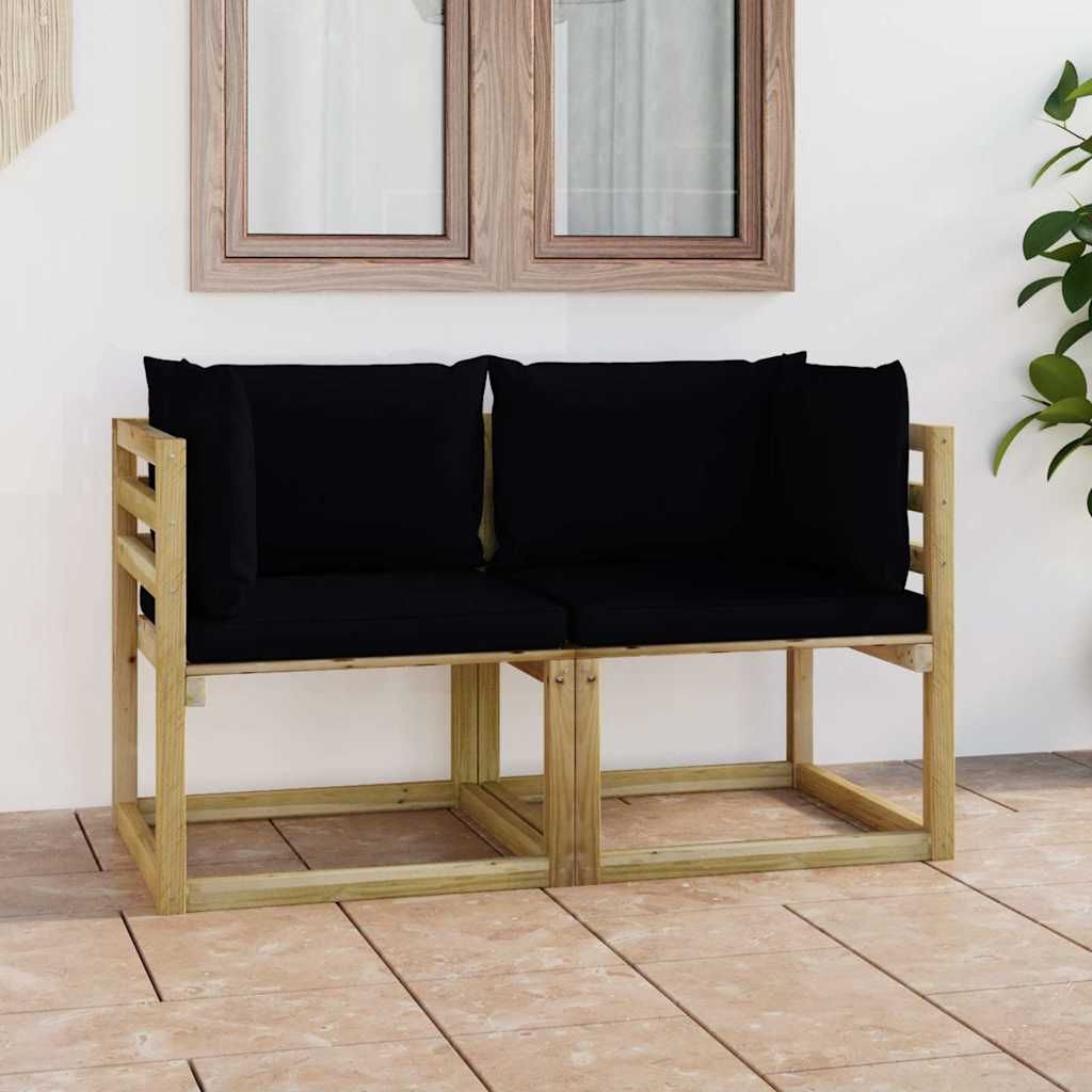 Divani Angolari da Giardino &amp; Cuscini 2pz Pino Impregnato Verde vidaXL
