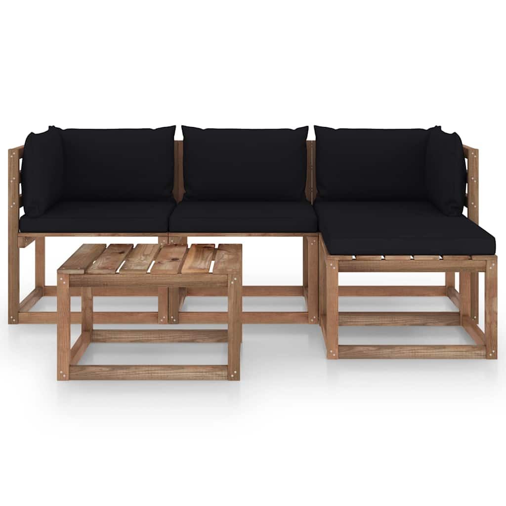 Set Salotto da Giardino 5 pz con Cuscini Neri vidaXL