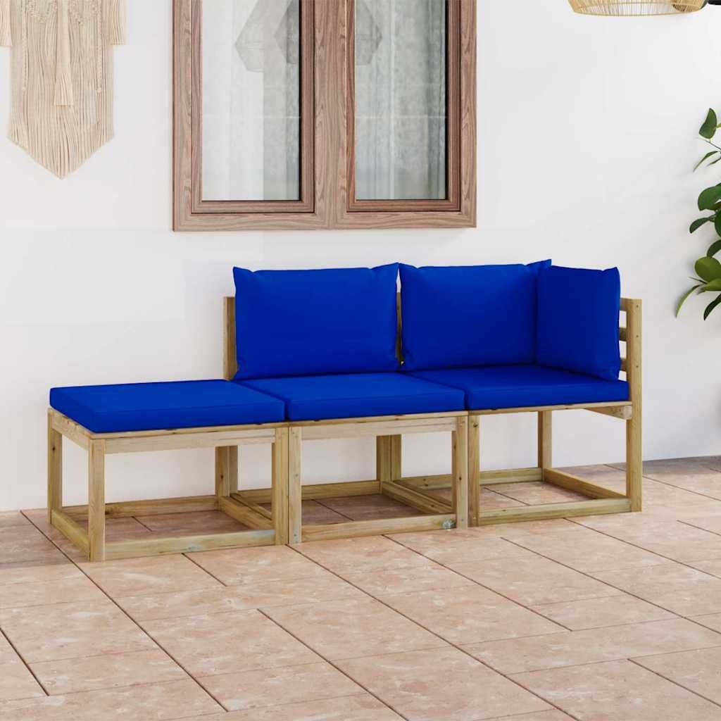 Set Divani da Giardino 3 pz con Cuscini Blu vidaXL