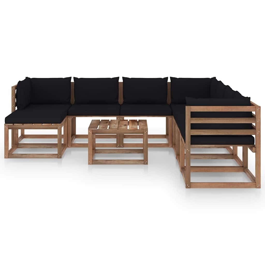 Set Divani da Giardino 9 pz con Cuscini Neri vidaXL