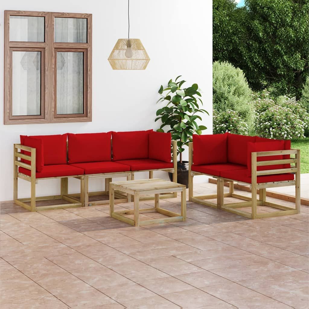 Set Salotto da Giardino 6 pz con Cuscini Rossi vidaXL