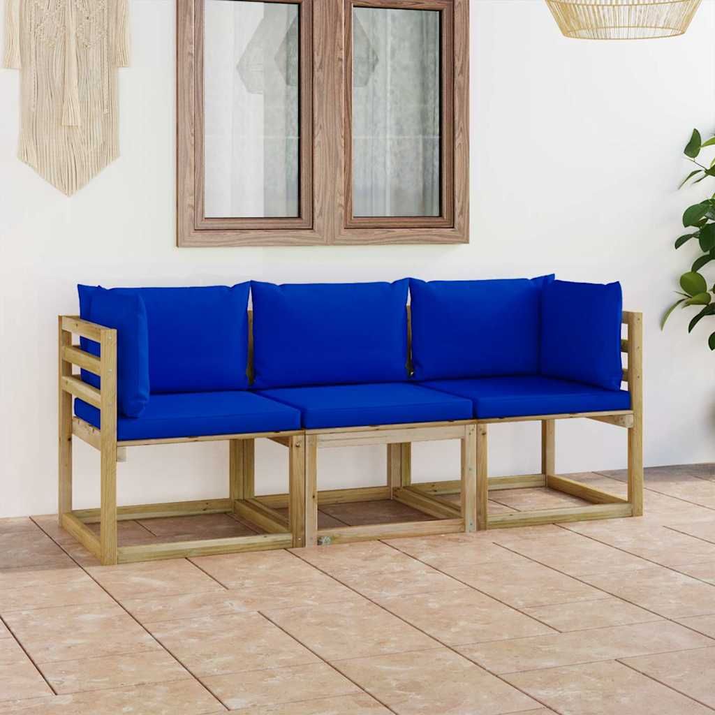 Divano da Giardino a 3 Posti con Cuscini Blu vidaXL