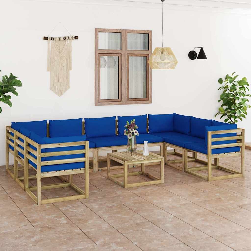 Set Salotto Giardino con Cuscini 10 pz in Pino Impregnato vidaXL