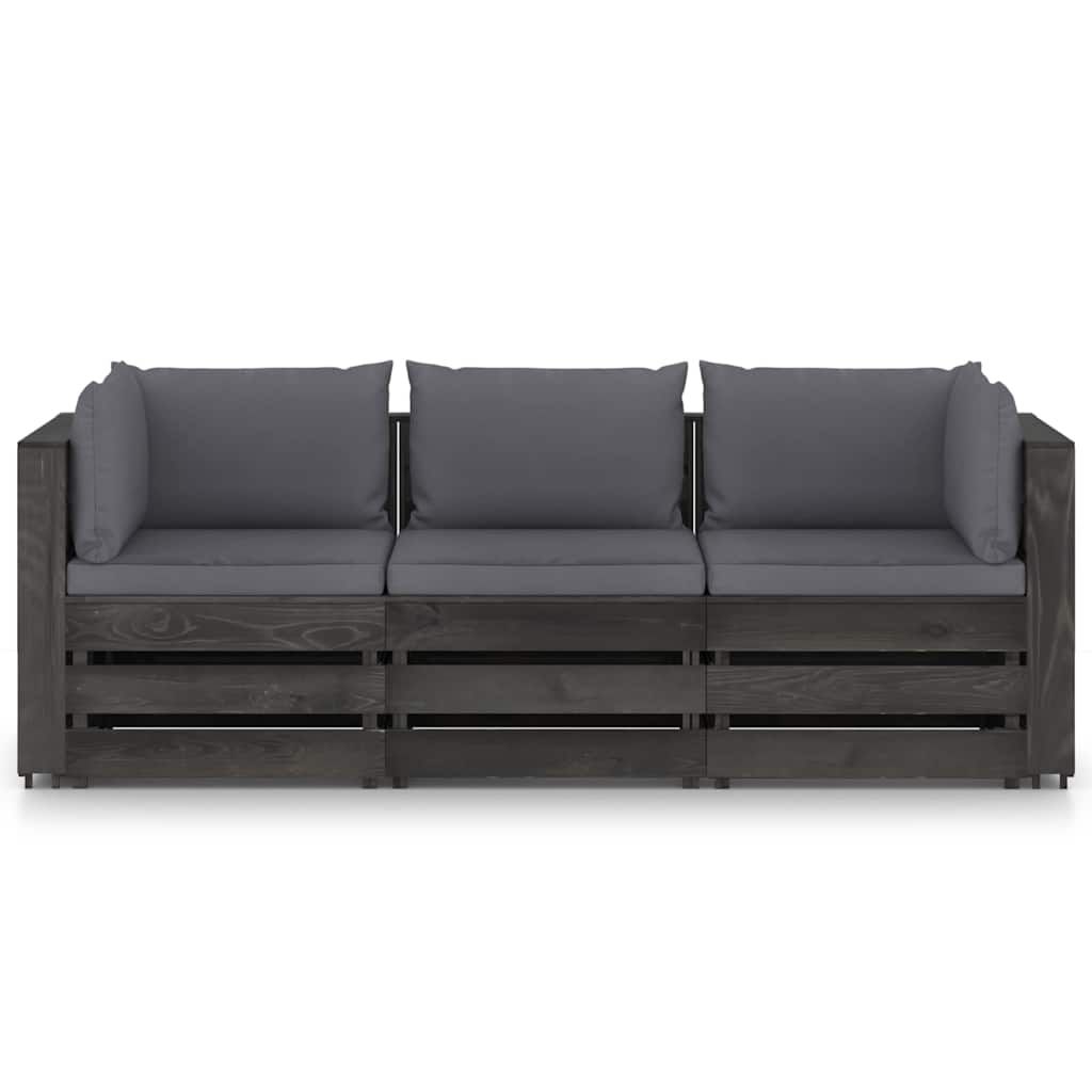 Divano da Giardino 3 Posti con Cuscini Legno Impregnato Grigio vidaXL