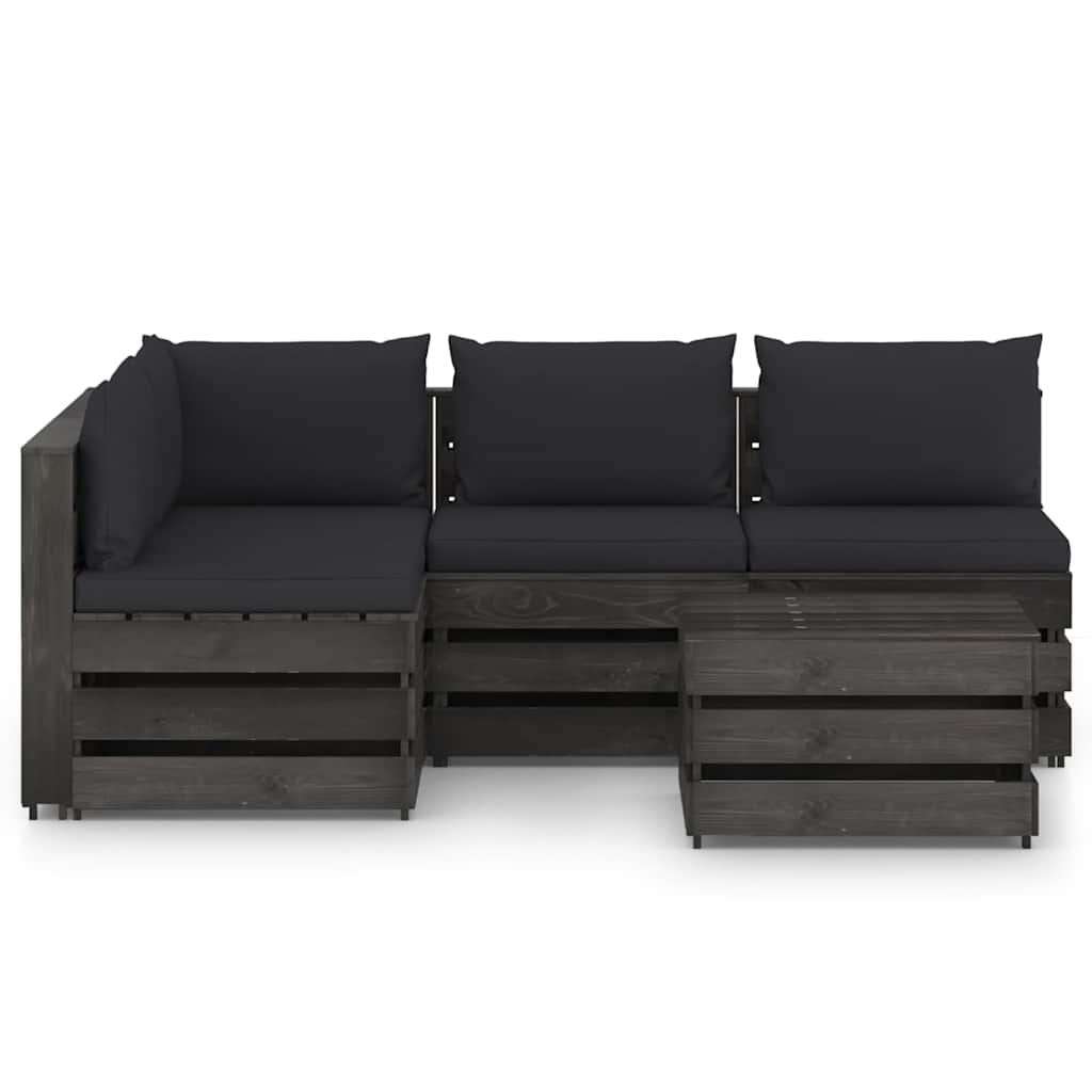 Set Salotto da Giardino 5pz con Cuscini Legno Impregnato Grigio vidaXL