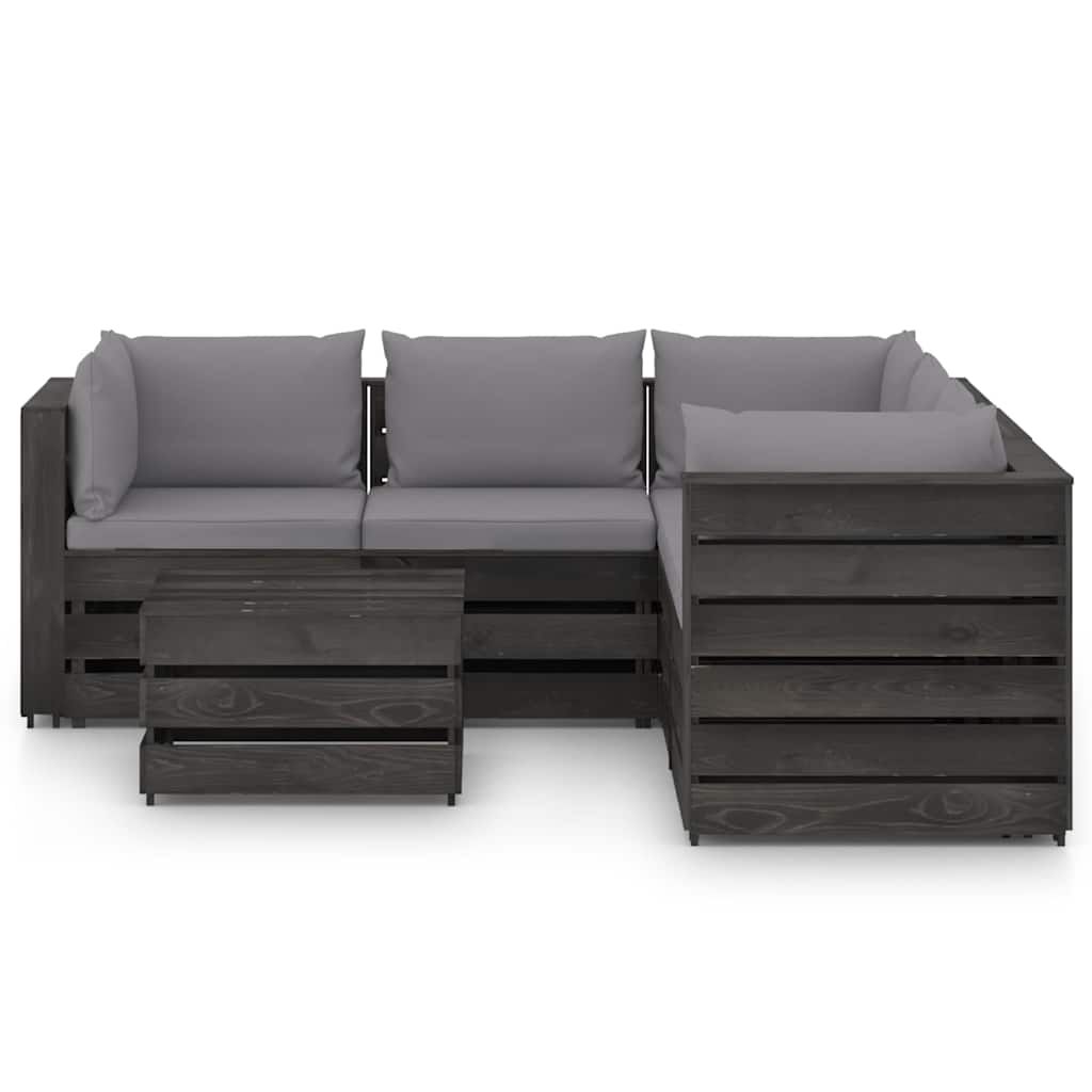 Set Salotto da Giardino 6pz con Cuscini Legno Impregnato Grigio vidaXL