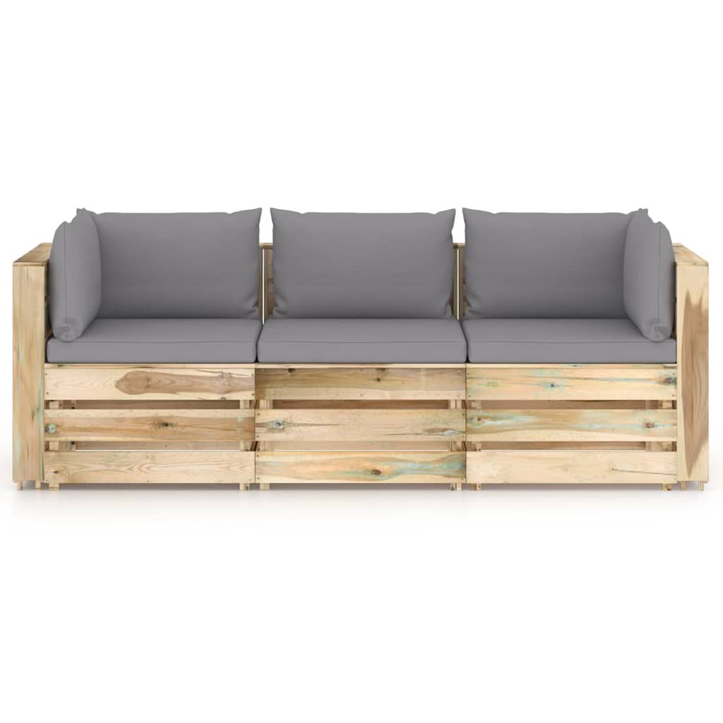 Divano da Giardino 3 Posti con Cuscini Legno Impregnato Verde vidaXL