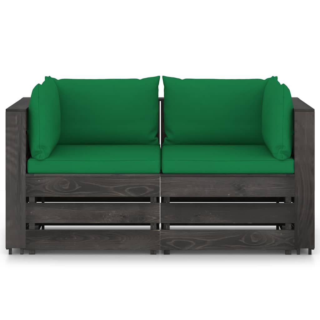 Divano da Giardino 2 Posti con Cuscini Legno Impregnato Grigio vidaXL