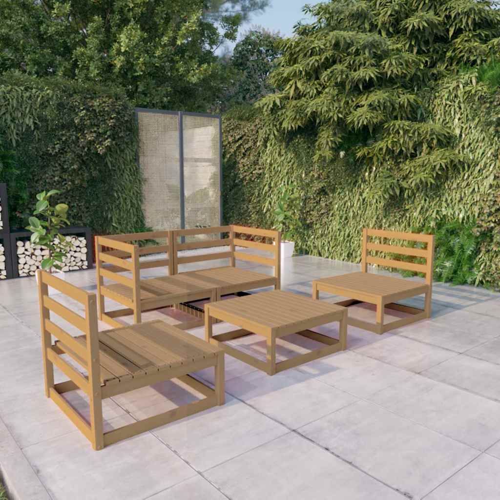 Set Salotto da Giardino 5pz Marrone Ambra Legno Massello Pino vidaXL