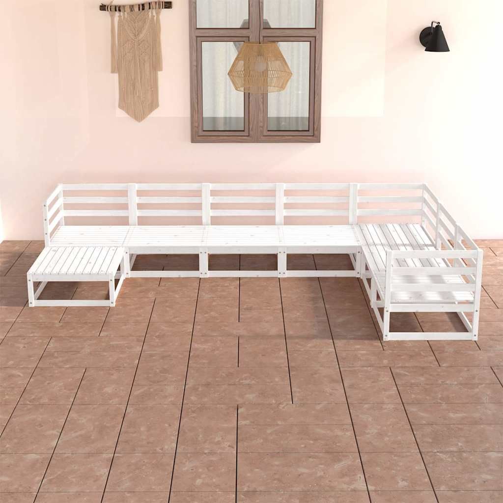 Set Divani da Giardino 7 pz Bianchi in Legno Massello di Pino vidaXL