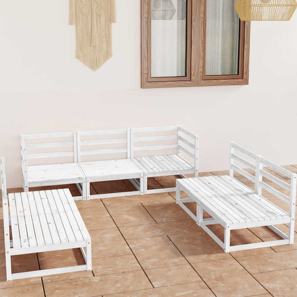 Set Divani da Giardino 7 pz Bianco in Legno Massello di Pino vidaXL