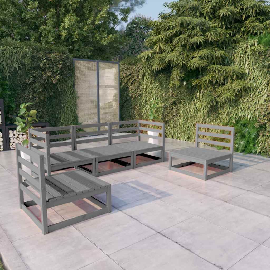 Set Divani da Giardino 5 pz Grigio in Legno Massello di Pino vidaXL