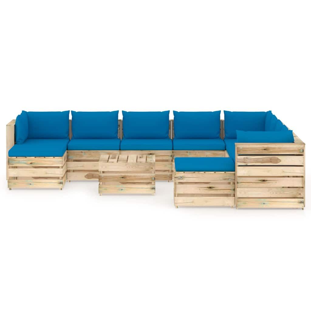 Set Salotto da Giardino con Cuscini 11pz Legno Impregnato Verde vidaXL