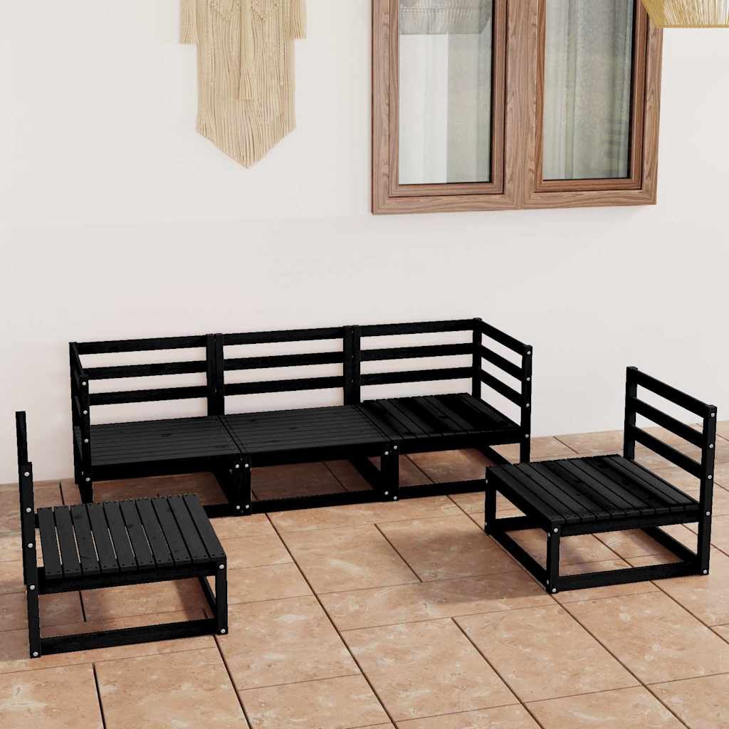 Set Divani da Giardino 5 pz Nero in Legno Massello di Pino vidaXL