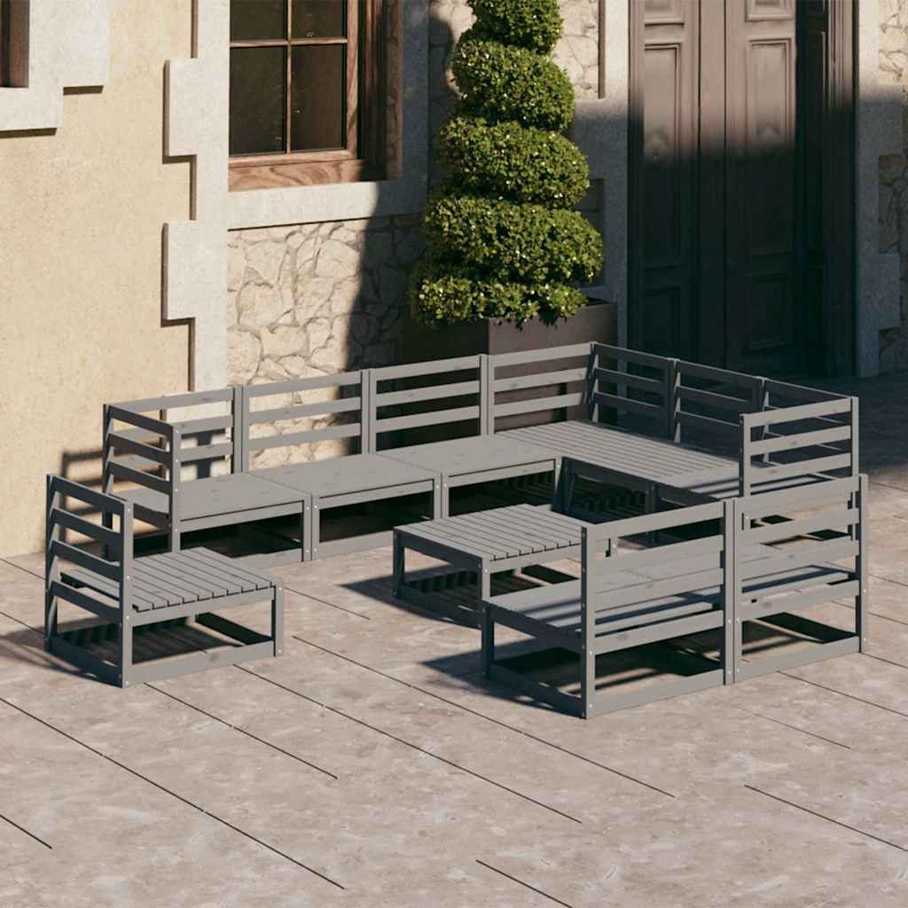 Set Divani da Giardino 10 pz Grigi in Legno Massello di Pino vidaXL