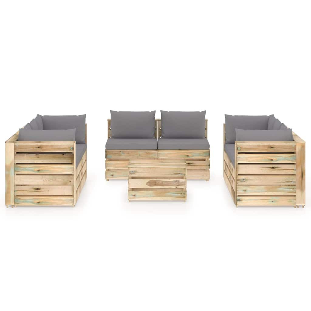Set Divani da Giardino con Cuscini 9 pz Legno Impregnato Verde vidaXL