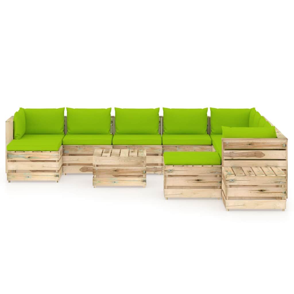 Set Divani da Giardino con Cuscini 12 pz Legno Impregnato Verde vidaXL