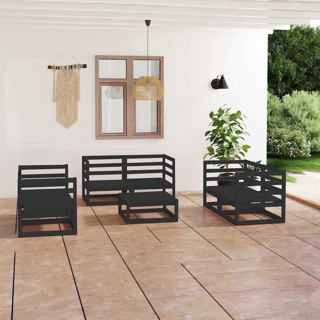 Set Divani da Giardino 7 pz Nero in Legno Massello di Pino vidaXL