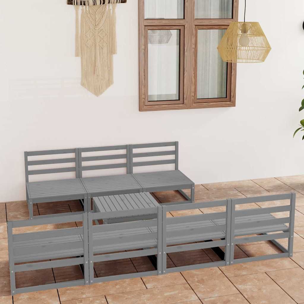 Set Divani da Giardino 8 pz Grigio in Legno Massello di Pino vidaXL