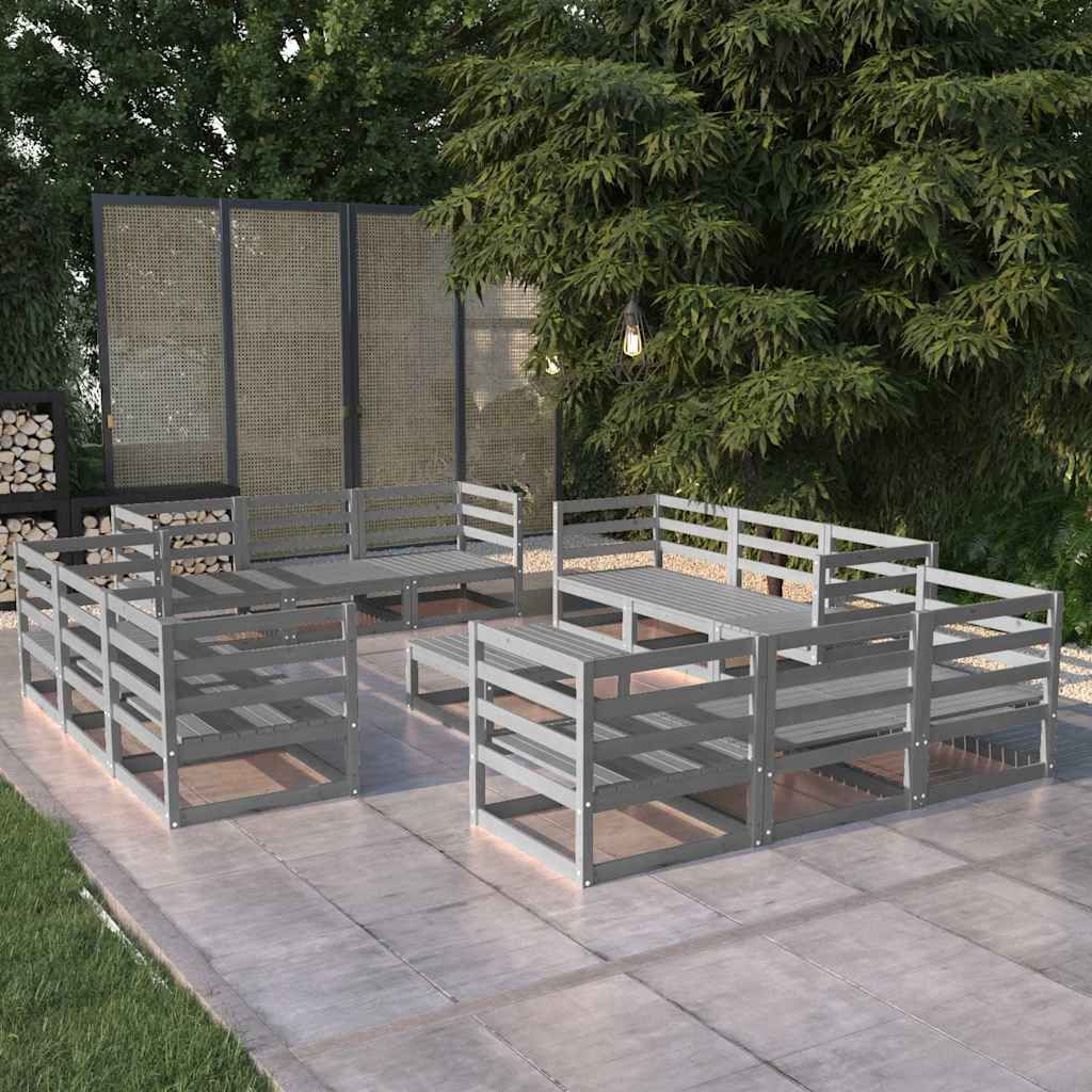 Set Divani da Giardino 13 pz Grigio in Legno Massello di Pino vidaXL