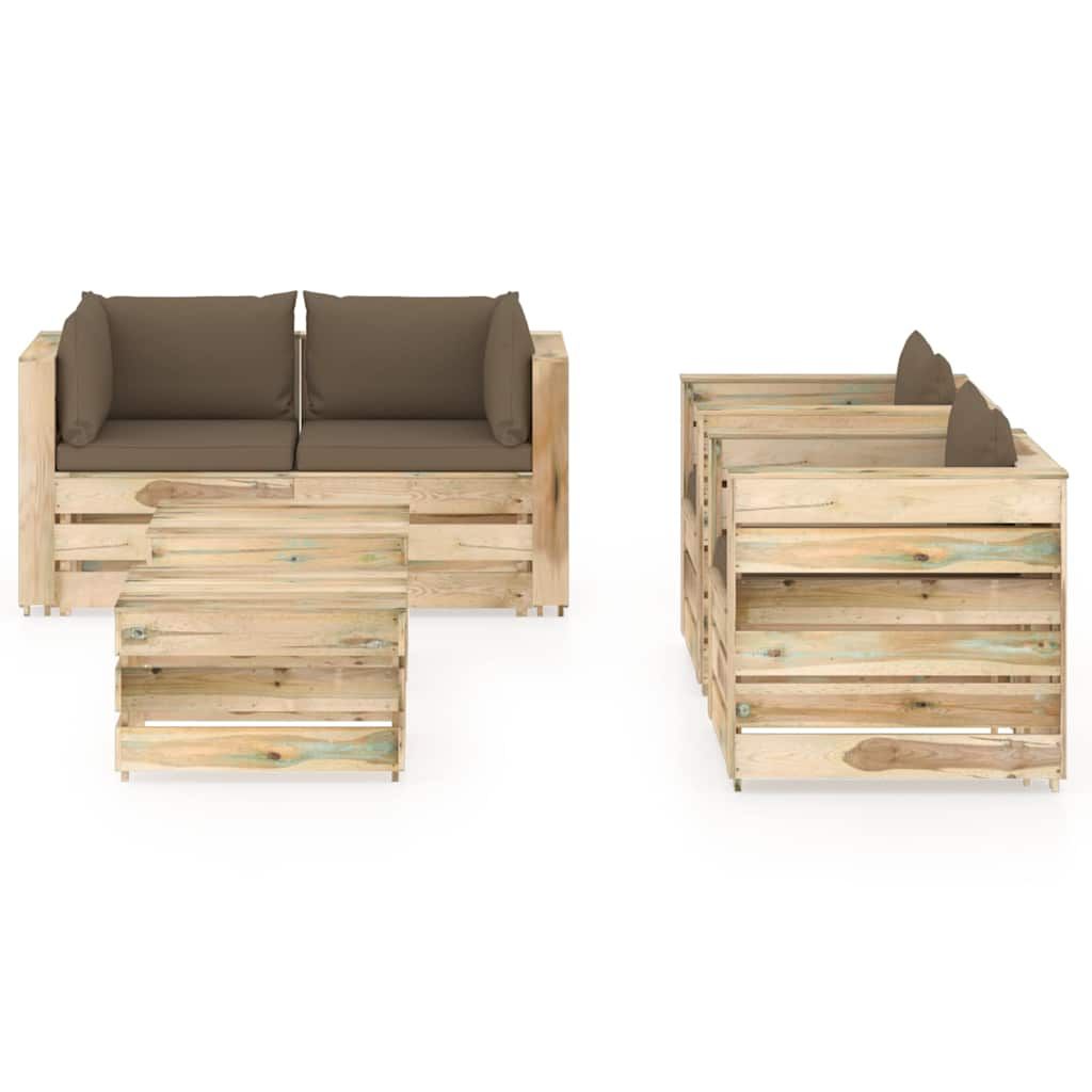 Set Salotto da Giardino con Cuscini 6 pz Legno Impregnato Verde vidaXL