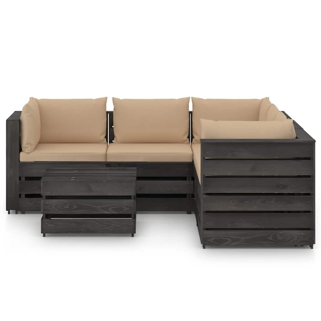 Set Salotto da Giardino 6pz con Cuscini Legno Impregnato Grigio vidaXL