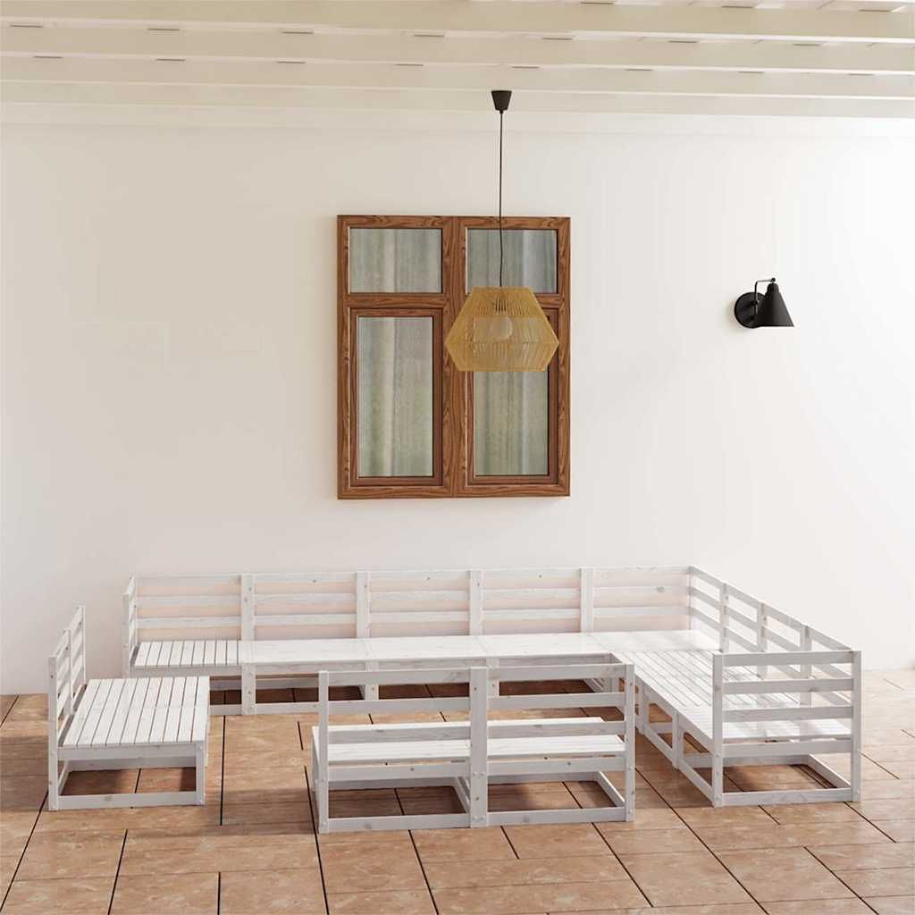 Set Divani da Giardino 12 pz Bianchi in Legno Massello di Pino vidaXL